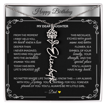 Elegant ✨SILVER✨ Birth Flower Name Necklace for Daughter - Birthday Keepsake - TheBestGiftPlace