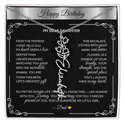 Elegant ✨SILVER✨ Birth Flower Name Necklace for Daughter - Birthday Keepsake - TheBestGiftPlace