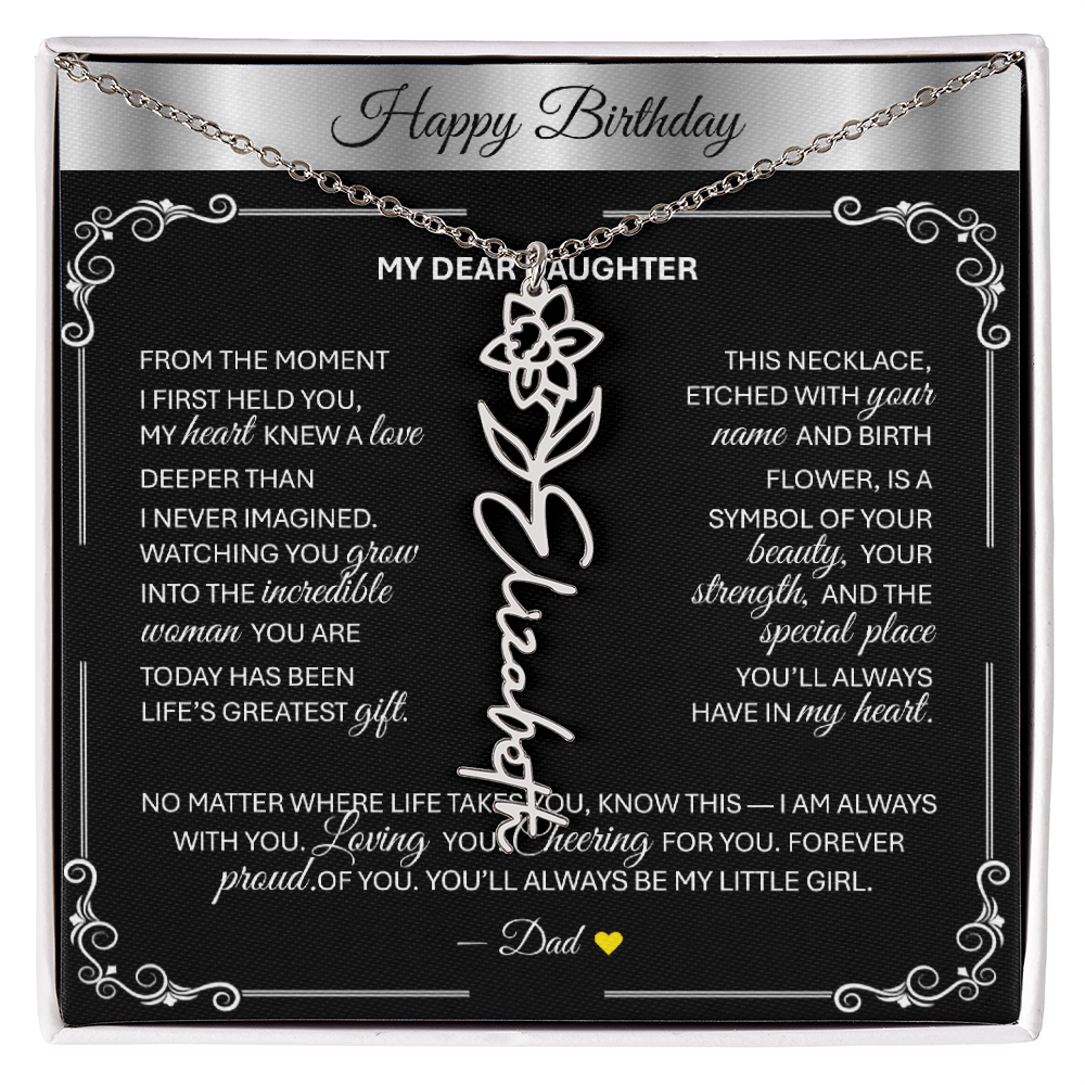 Elegant ✨SILVER✨ Birth Flower Name Necklace for Daughter - Birthday Keepsake - TheBestGiftPlace