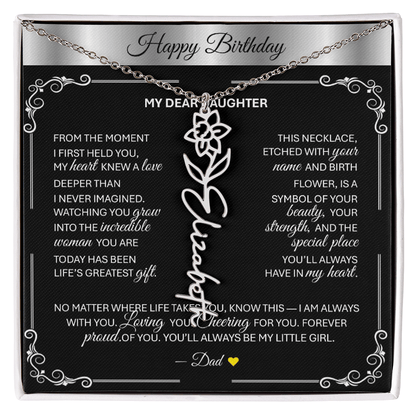 Elegant ✨SILVER✨ Birth Flower Name Necklace for Daughter - Birthday Keepsake - TheBestGiftPlace