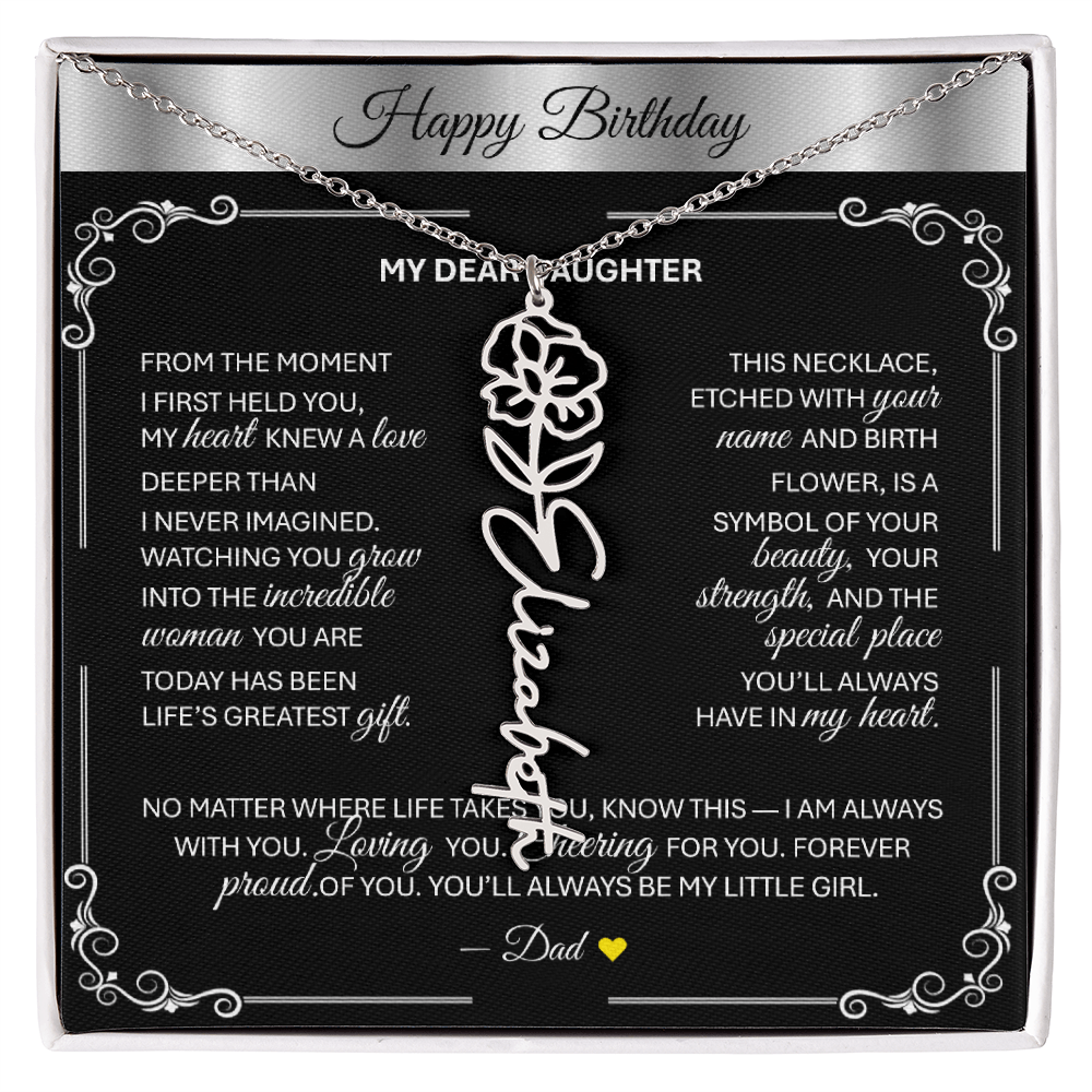 Elegant ✨SILVER✨ Birth Flower Name Necklace for Daughter - Birthday Keepsake - TheBestGiftPlace