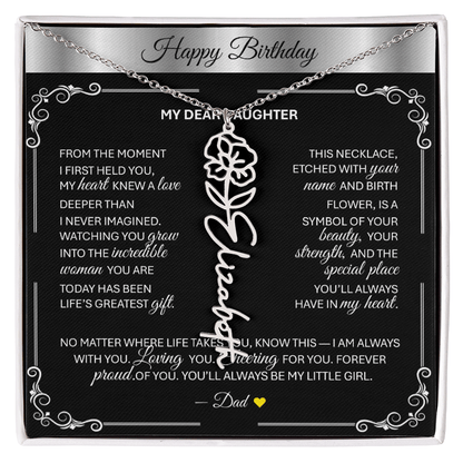 Elegant ✨SILVER✨ Birth Flower Name Necklace for Daughter - Birthday Keepsake - TheBestGiftPlace