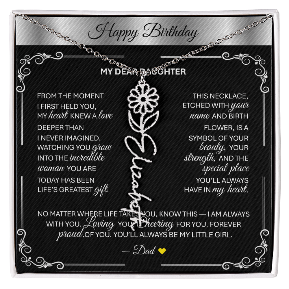 Elegant ✨SILVER✨ Birth Flower Name Necklace for Daughter - Birthday Keepsake - TheBestGiftPlace