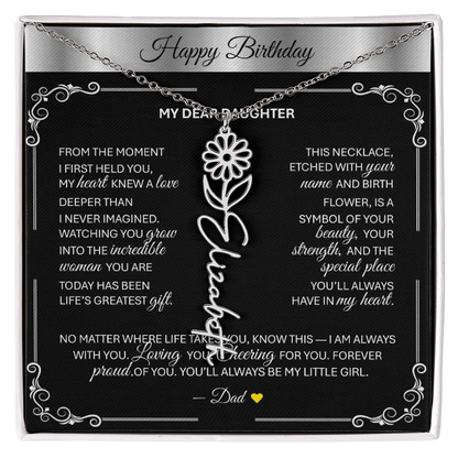Elegant ✨SILVER✨ Birth Flower Name Necklace for Daughter - Birthday Keepsake - TheBestGiftPlace