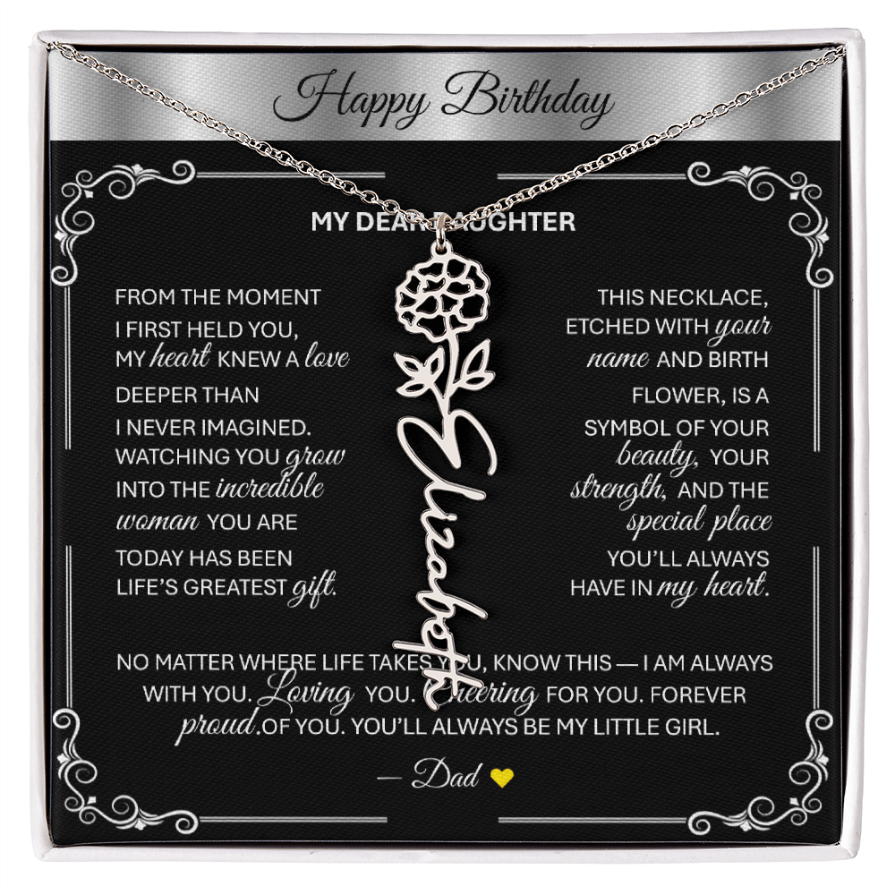 Elegant ✨SILVER✨ Birth Flower Name Necklace for Daughter - Birthday Keepsake - TheBestGiftPlace