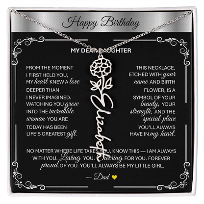 Elegant ✨SILVER✨ Birth Flower Name Necklace for Daughter - Birthday Keepsake - TheBestGiftPlace