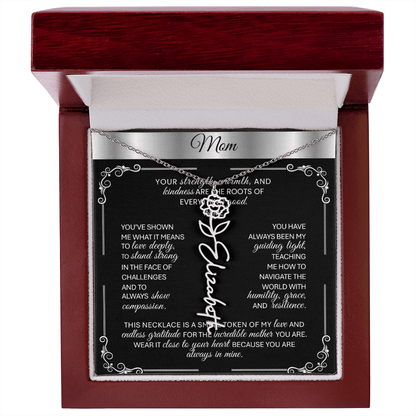 Elegant ✨ SILVER ✨ Birth Flower Name Necklace for Moms - Heartfelt Gift - TheBestGiftPlace