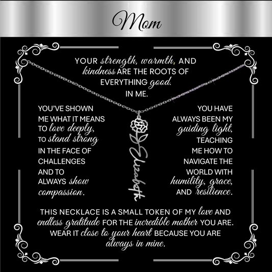 Elegant ✨ SILVER ✨ Birth Flower Name Necklace for Moms - Heartfelt Gift - TheBestGiftPlace