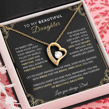 Forever Love Gold Necklace - Beautiful Heart - Shaped Pendant Gift from Dad or Mom - TheBestGiftPlace