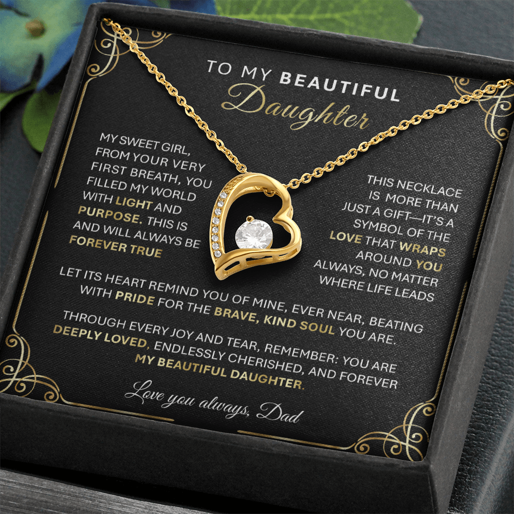 Forever Love Gold Necklace - Beautiful Heart - Shaped Pendant Gift from Dad or Mom - TheBestGiftPlace