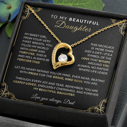 Forever Love Gold Necklace - Beautiful Heart - Shaped Pendant Gift from Dad or Mom - TheBestGiftPlace