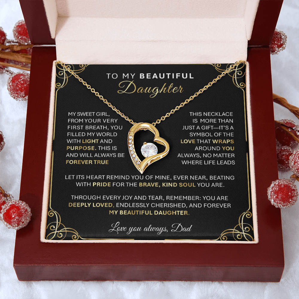 Forever Love Gold Necklace - Beautiful Heart - Shaped Pendant Gift from Dad or Mom - TheBestGiftPlace