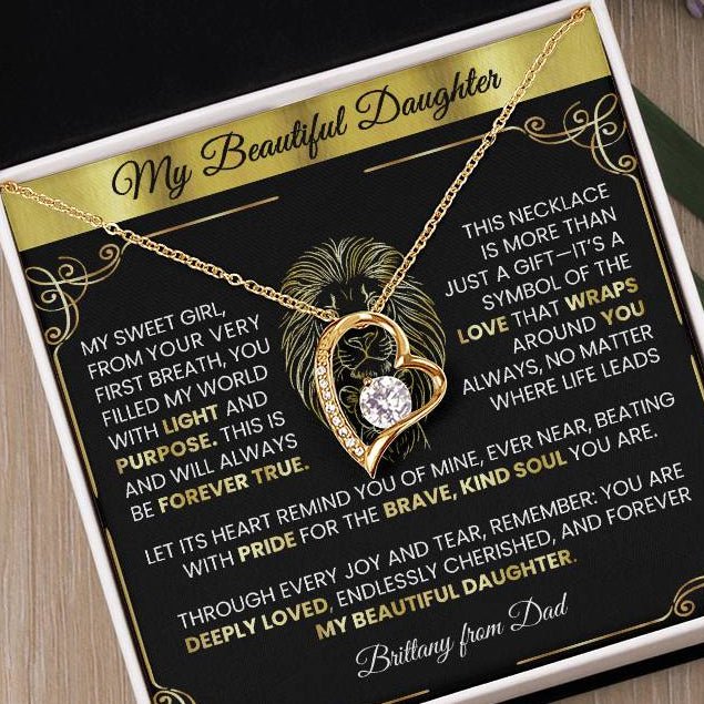 Forever Love Gold Necklace - Beautiful Heart - Shaped Pendant Gift from Dad or Mom - TheBestGiftPlace