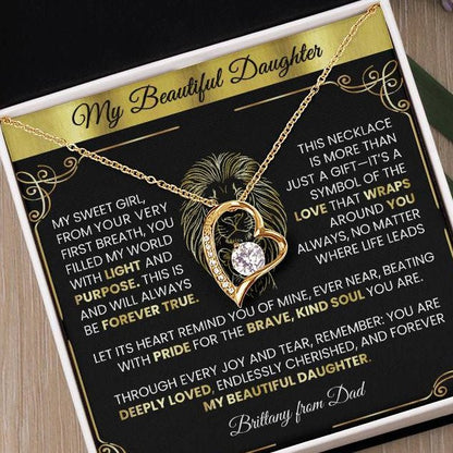 Forever Love Gold Necklace - Beautiful Heart - Shaped Pendant Gift from Dad or Mom - TheBestGiftPlace
