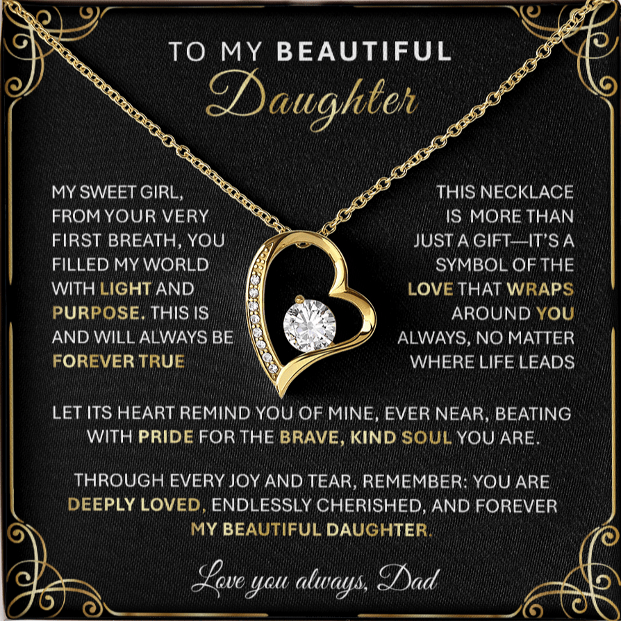 Forever Love Gold Necklace - Beautiful Heart - Shaped Pendant Gift from Dad or Mom - TheBestGiftPlace