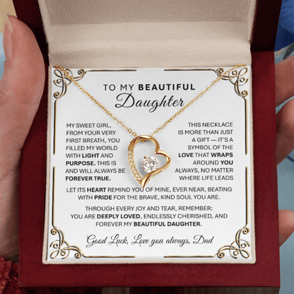 Forever Love GOLD Necklace for Daughter (MSG)– Heart - Shaped Silver Pendant Gift from Parent - TheBestGiftPlace