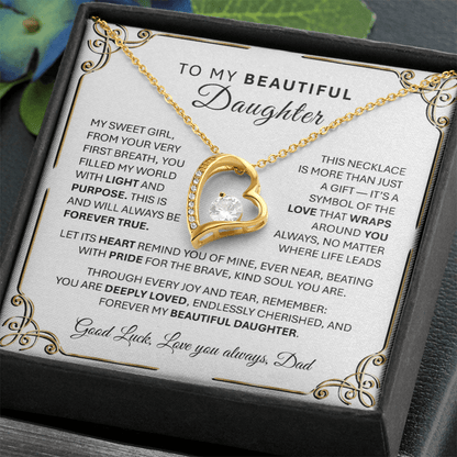 Forever Love GOLD Necklace for Daughter (MSG)– Heart - Shaped Silver Pendant Gift from Parent - TheBestGiftPlace
