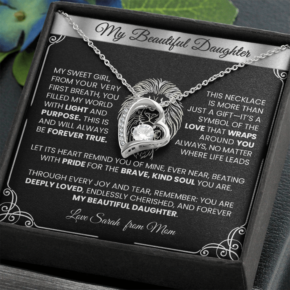 Forever Love Silver Necklace - Beautiful Heart - Shaped Pendant Gift from Dad or Mom - TheBestGiftPlace