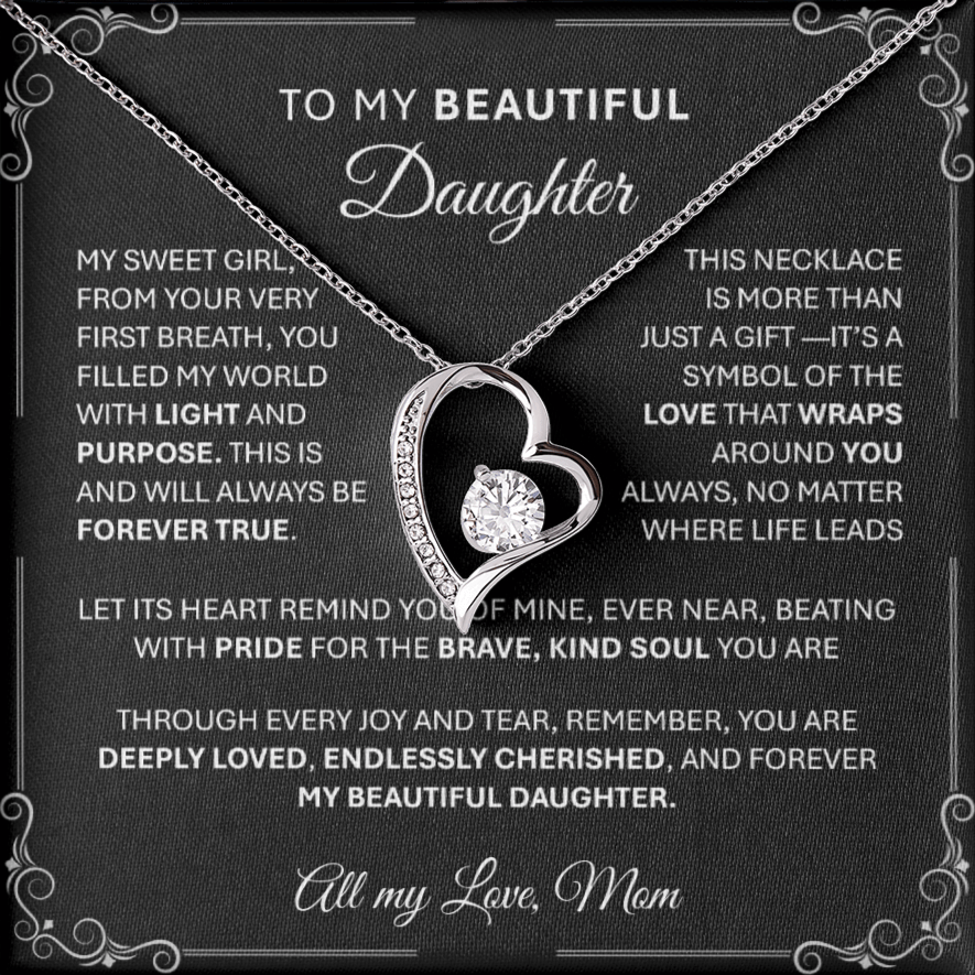 Forever Love Silver Necklace - Beautiful Heart - Shaped Pendant Gift from Dad or Mom - BBG - TheBestGiftPlace