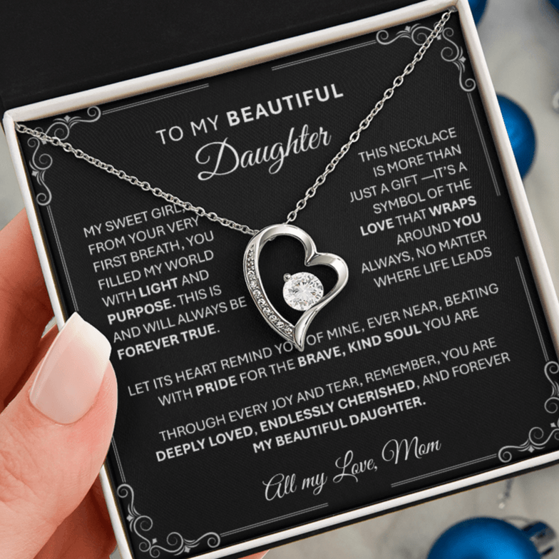 Forever Love Silver Necklace - Beautiful Heart - Shaped Pendant Gift from Dad or Mom - BBG - TheBestGiftPlace