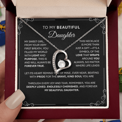 Forever Love Silver Necklace - Beautiful Heart - Shaped Pendant Gift from Dad or Mom - BBG - TheBestGiftPlace