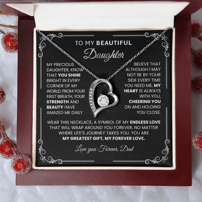 Forever Love "SILVER" Necklace for Daughter – Heart - Shaped Pendant Gift from Dad or Mom - TheBestGiftPlace