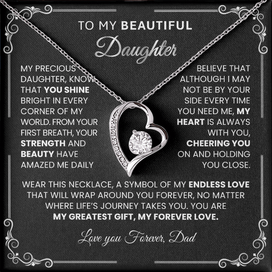 Forever Love "SILVER" Necklace for Daughter – Heart - Shaped Pendant Gift from Dad or Mom - TheBestGiftPlace