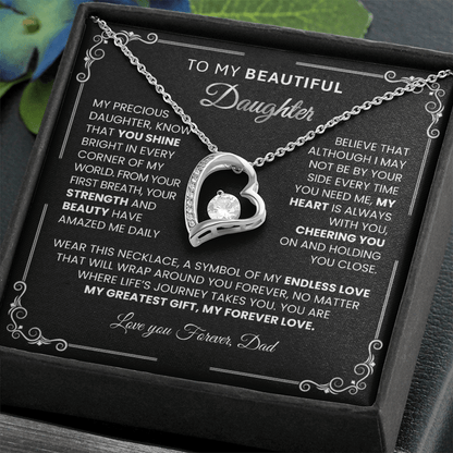 Forever Love "SILVER" Necklace for Daughter – Heart - Shaped Pendant Gift from Dad or Mom - TheBestGiftPlace