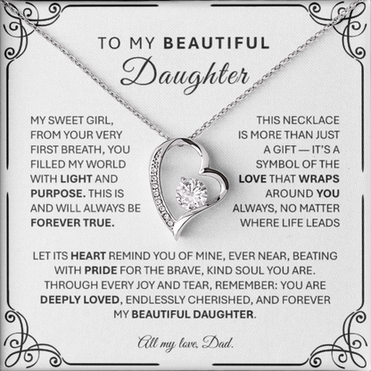 Forever Love Silver Necklace for Daughter – Heart - Shaped Silver Pendant Gift from Parent - TheBestGiftPlace