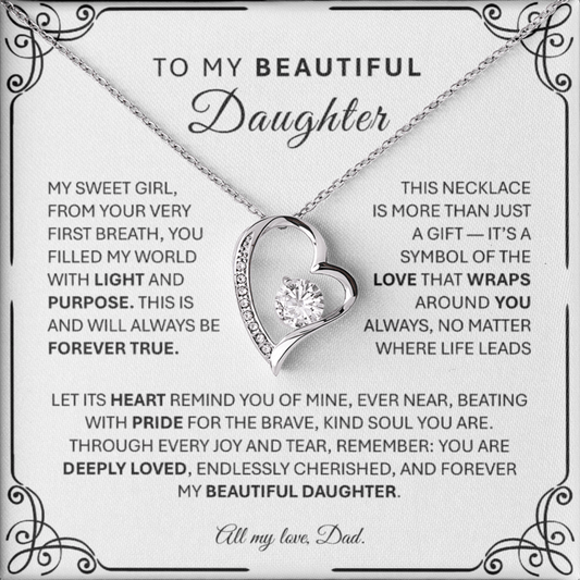 Forever Love Silver Necklace for Daughter – Heart - Shaped Silver Pendant Gift from Parent - TheBestGiftPlace