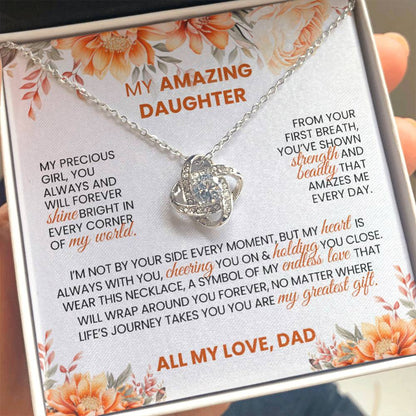 Gold or Silver Love Knot Necklace with Heartfelt Message Card – Gift for Daughter from Dad - TheBestGiftPlace