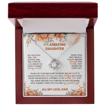 Gold or Silver Love Knot Necklace with Heartfelt Message Card – Gift for Daughter from Dad - TheBestGiftPlace