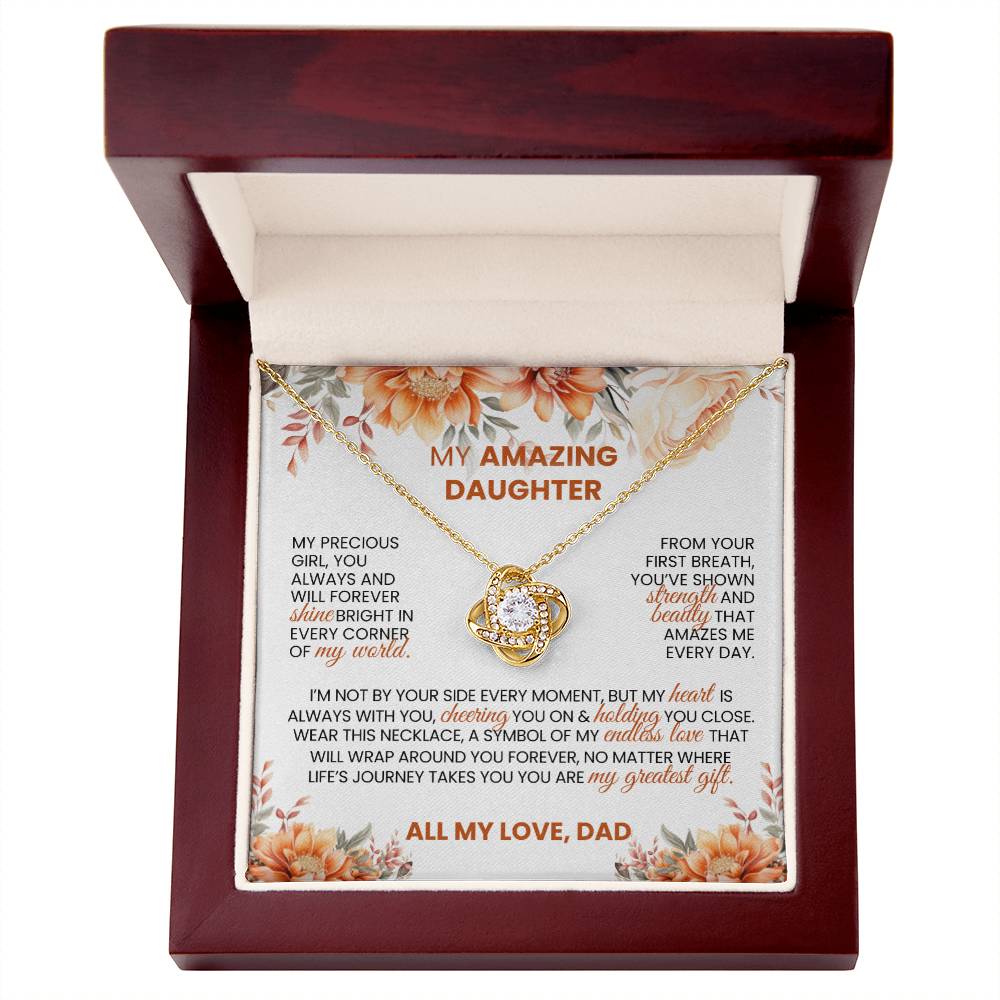 Gold or Silver Love Knot Necklace with Heartfelt Message Card – Gift for Daughter from Dad - TheBestGiftPlace