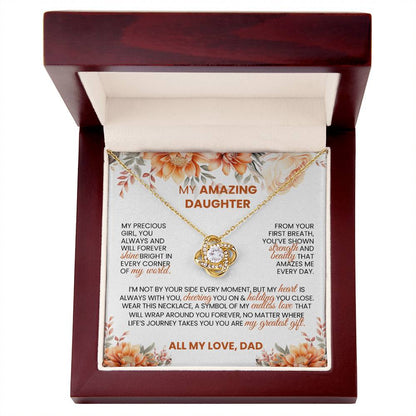 Gold or Silver Love Knot Necklace with Heartfelt Message Card – Gift for Daughter from Dad - TheBestGiftPlace