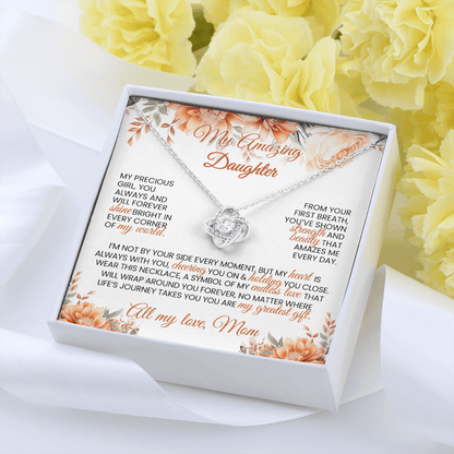 Gold or Silver Love Knot Necklace with Heartfelt Message Card – Gift for Daughter from Mom - TheBestGiftPlace