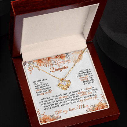 Gold or Silver Love Knot Necklace with Heartfelt Message Card – Gift for Daughter from Mom - TheBestGiftPlace