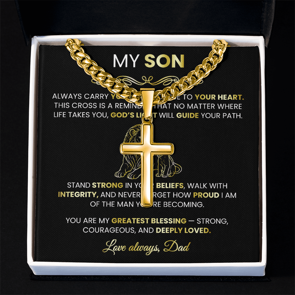 Men's Gold Cross Cuban Chain Necklace – Symbol of Strength & Faith - TheBestGiftPlace
