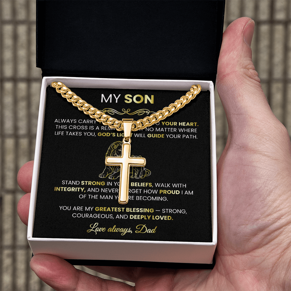 Men's Gold Cross Cuban Chain Necklace – Symbol of Strength & Faith - TheBestGiftPlace