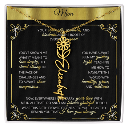 Personalized Gold Birth Flower Name Necklace 🌸 Custom Mom & Grandma Gift | Handmade Floral Pendant Jewelry - TheBestGiftPlace