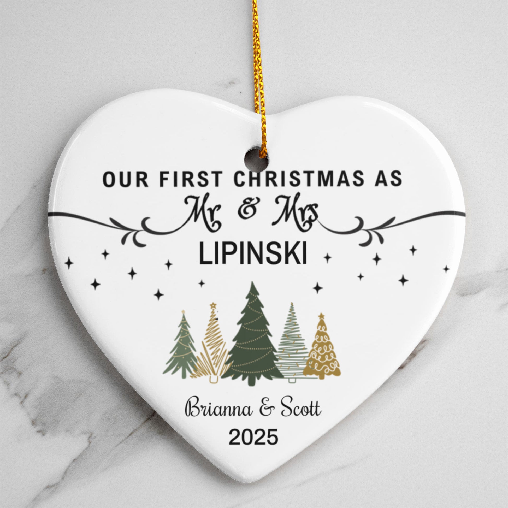 Personalized "Our First Christmas as Mr & Mrs" Heart Ornament – Custom Couple Name & Year - TheBestGiftPlace