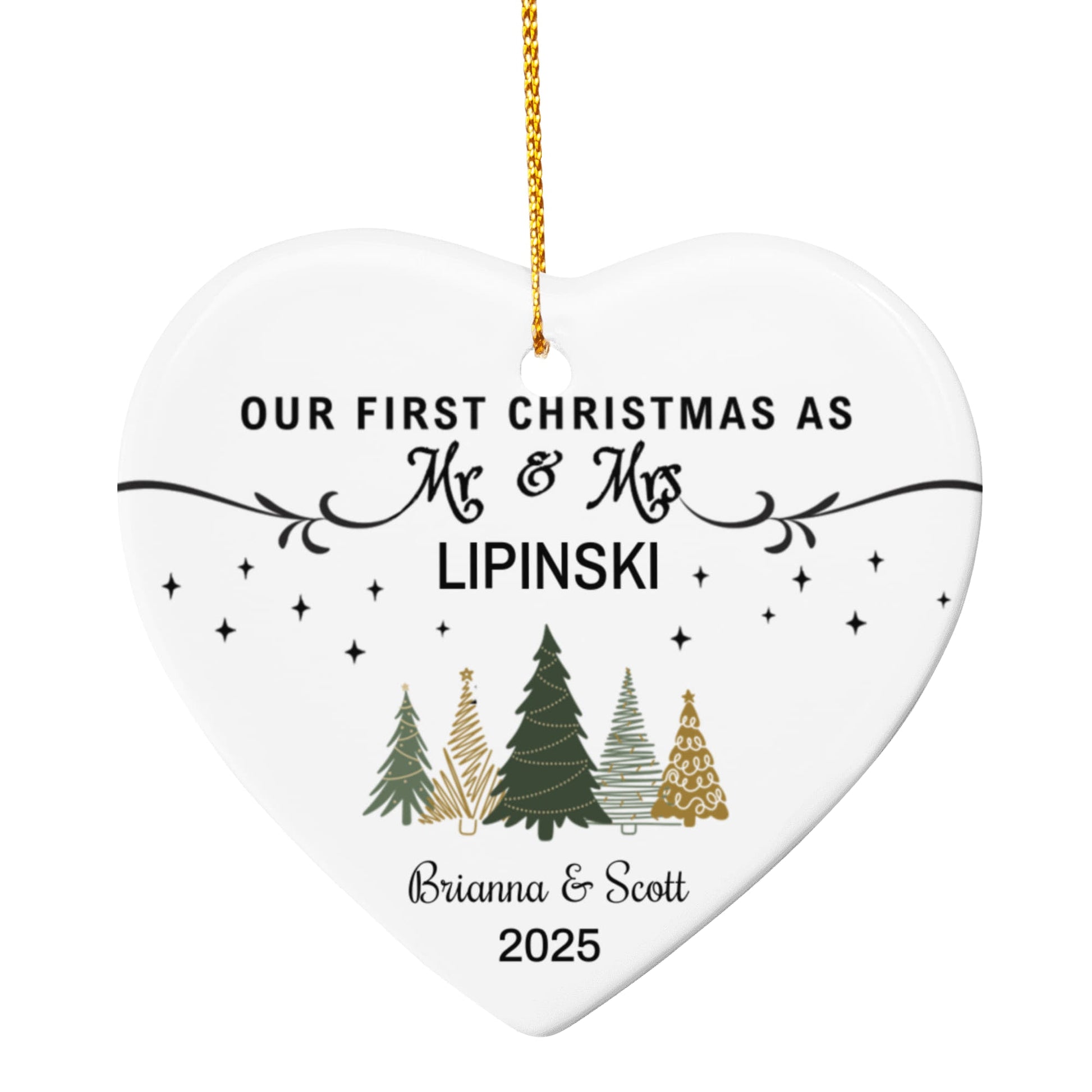Personalized "Our First Christmas as Mr & Mrs" Heart Ornament – Custom Couple Name & Year - TheBestGiftPlace
