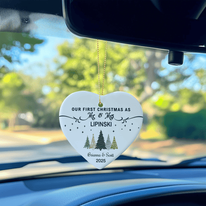 Personalized "Our First Christmas as Mr & Mrs" Heart Ornament – Custom Couple Name & Year - TheBestGiftPlace