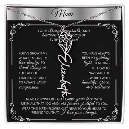 Personalized Silver Birth Flower Name Necklace 🌸 Custom Mom & Grandma Gift | Handmade Floral Pendant Jewelry - TheBestGiftPlace