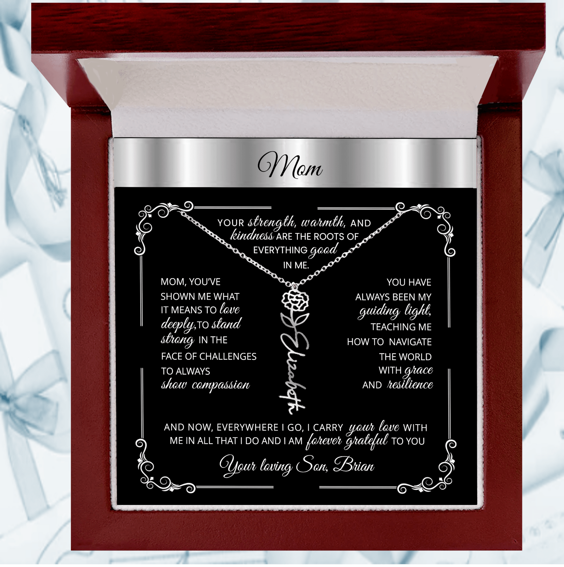 Personalized Silver Birth Flower Name Necklace 🌸 Custom Mom & Grandma Gift | Handmade Floral Pendant Jewelry - TheBestGiftPlace