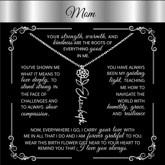 Personalized Silver Birth Flower Name Necklace 🌸 Custom Mom & Grandma Gift | Handmade Floral Pendant Jewelry - TheBestGiftPlace