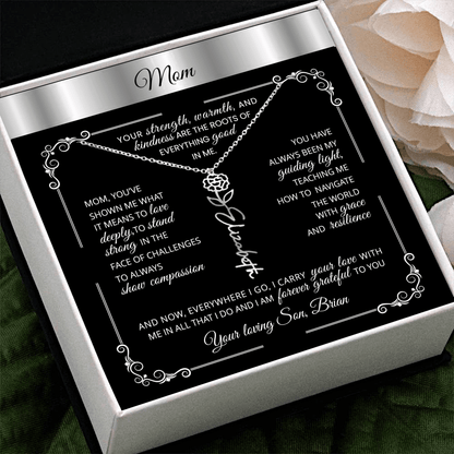 Personalized Silver Birth Flower Name Necklace 🌸 Custom Mom & Grandma Gift | Handmade Floral Pendant Jewelry - TheBestGiftPlace