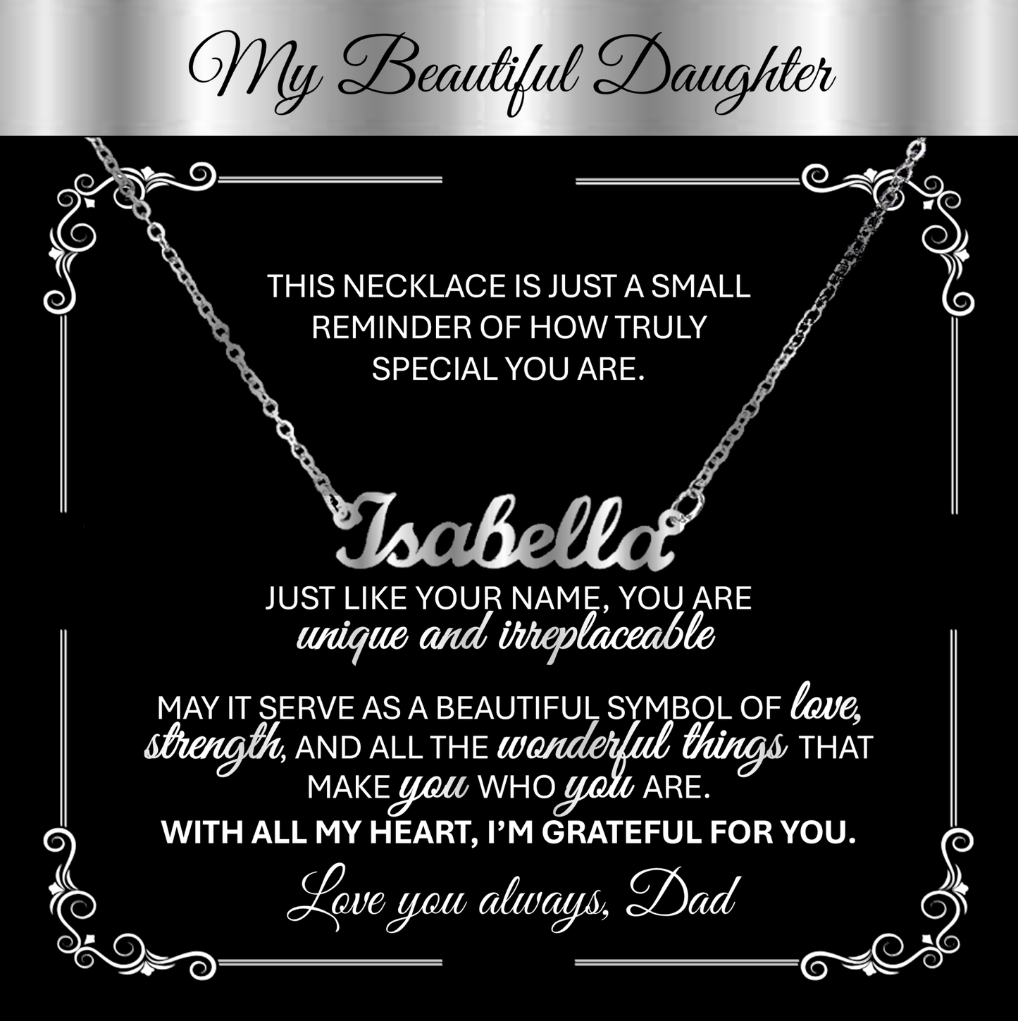 Personalized Silver Name Necklace Gift 🎁 - With Message Card from Dad - TheBestGiftPlace