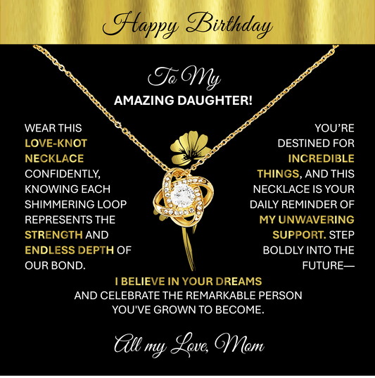 This Beautiful Gold Tone Love - Knot Necklace | Elegant Jewelry Gift Says, "Happy Birthday" - TheBestGiftPlace
