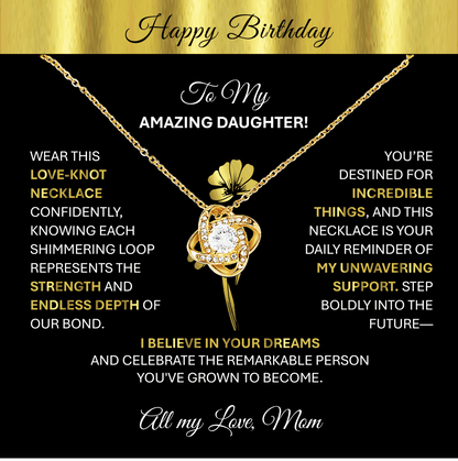 This Beautiful Gold Tone Love - Knot Necklace | Elegant Jewelry Gift Says, "Happy Birthday" - TheBestGiftPlace