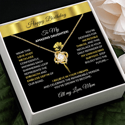 This Beautiful Gold Tone Love - Knot Necklace | Elegant Jewelry Gift Says, "Happy Birthday" - TheBestGiftPlace